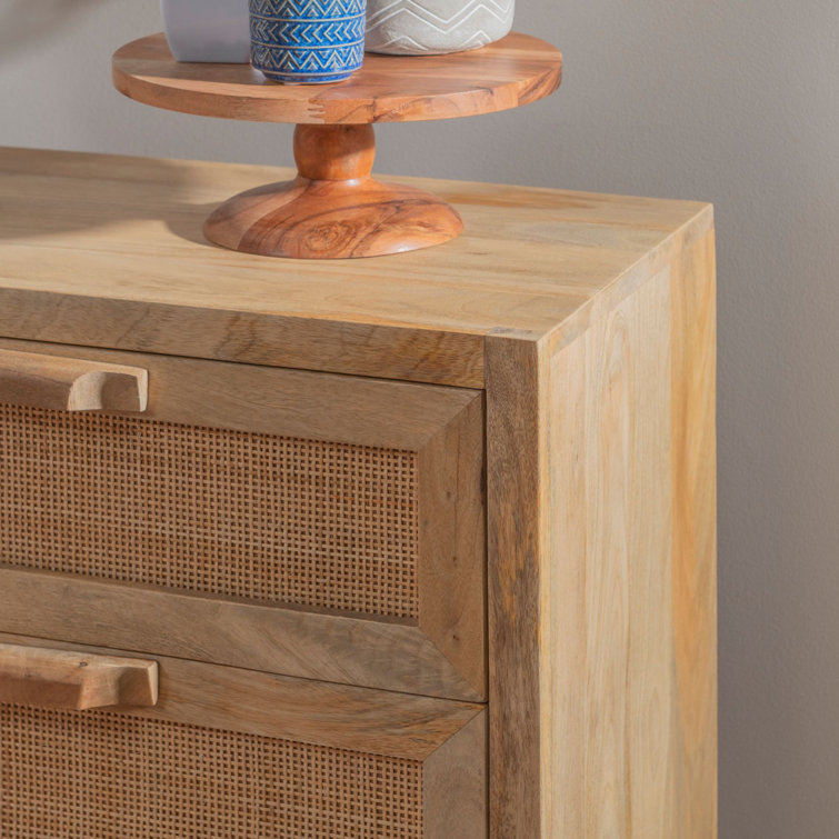 Janie 3-Drawer Natural Rattan and Gold Metal Cabinet