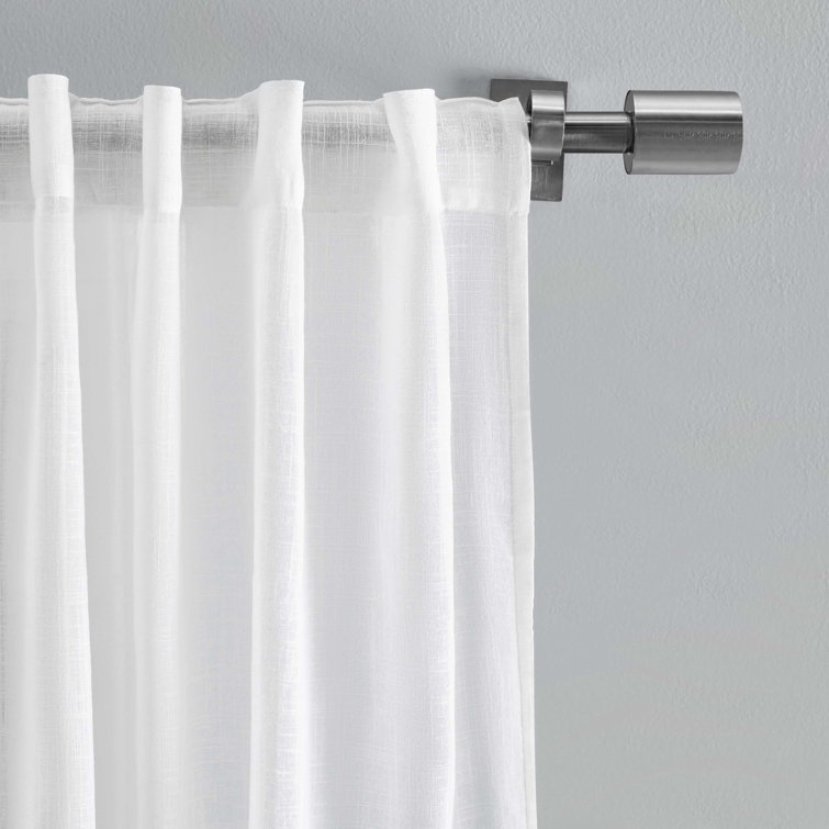 Textured Solid White Linen-Like Pleated Curtain Panels, 48" x 96"