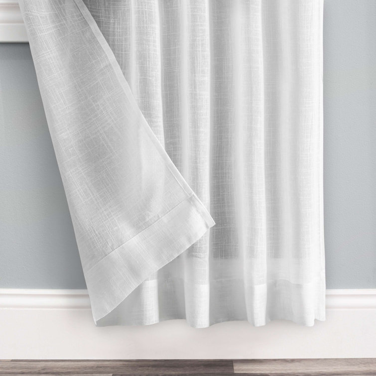 Textured Solid White Linen-Like Pleated Curtain Panels, 48" x 96"