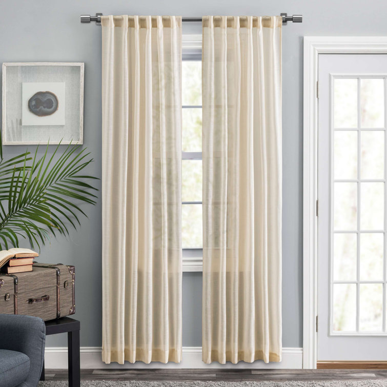 Natural Sheer Pleated Linen-Blend Curtain Panels, 108"