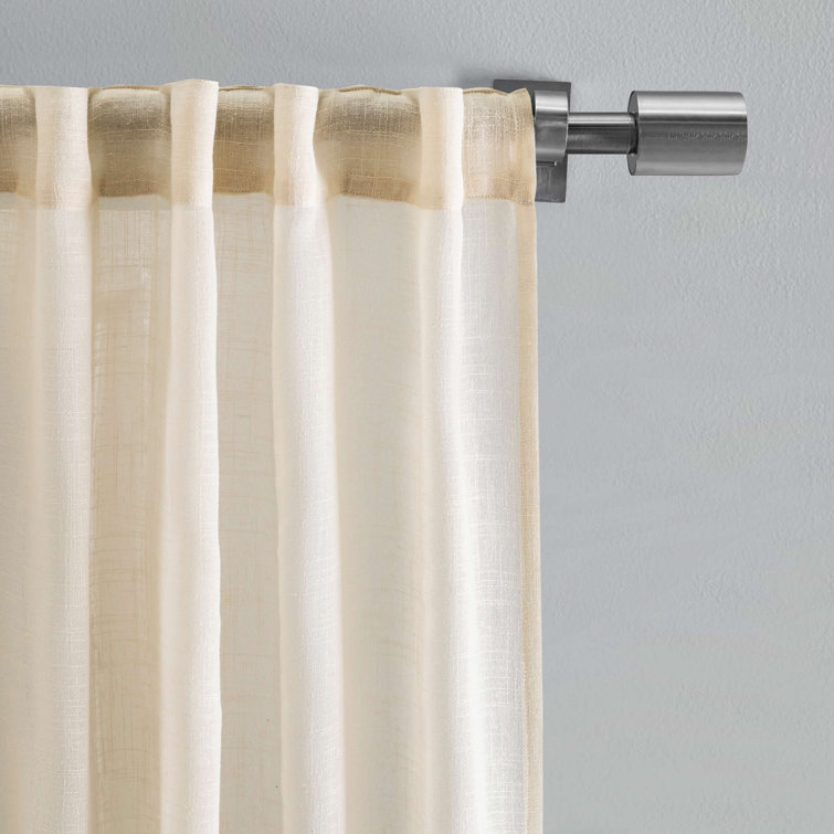 Natural Linen-Like Pleated Textured Solid Curtain Panel Pair