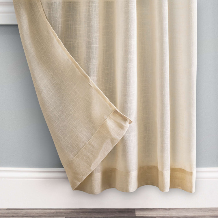 Natural Linen-Like Pleated Textured Solid Curtain Panel Pair