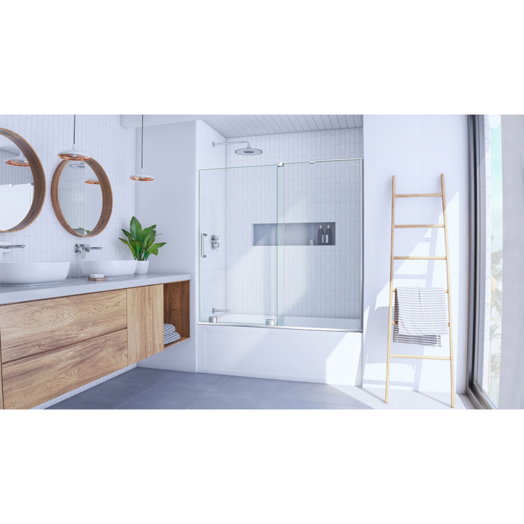 Mirage-X 60" Clear Tempered Glass Frameless Sliding Tub Door