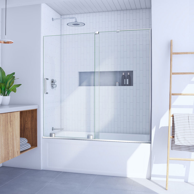 Mirage-X 60" Clear Tempered Glass Frameless Sliding Tub Door