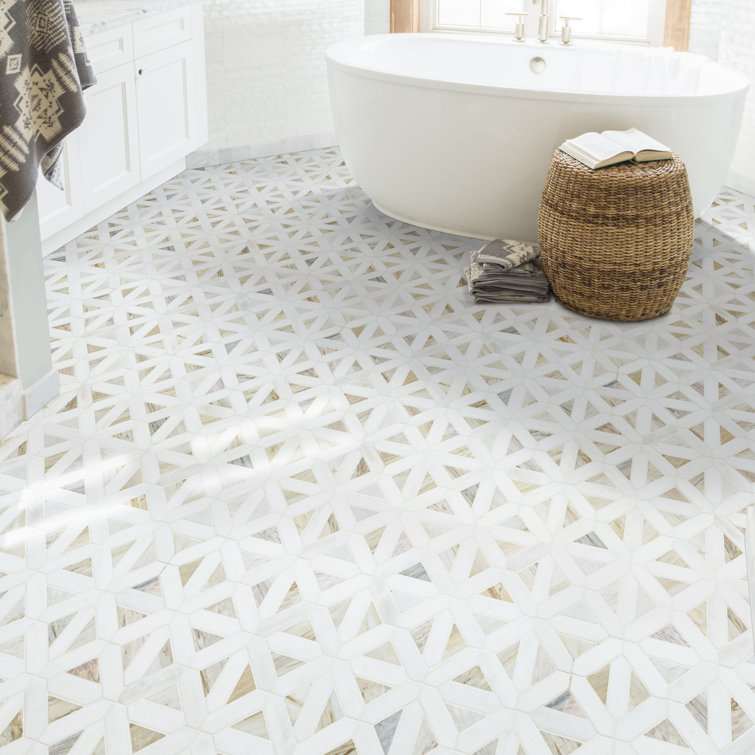 Angora Geometric 12" x 12" Polished Marble Mosaic Tile