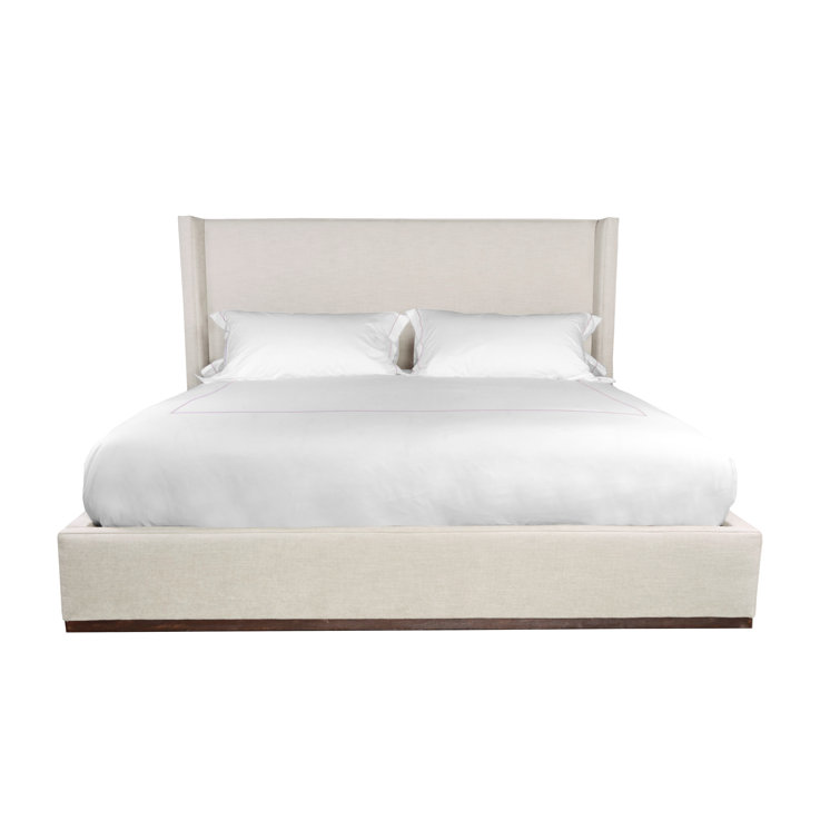 King Beach Crypton Upholstered Wingback Bed with Teak Frame