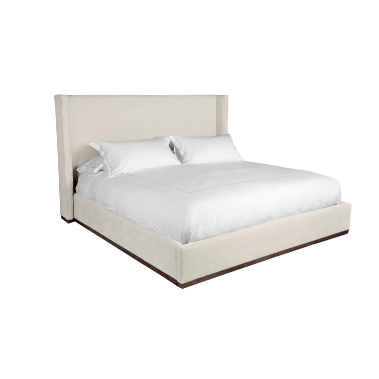King Beach Crypton Upholstered Wingback Bed with Teak Frame