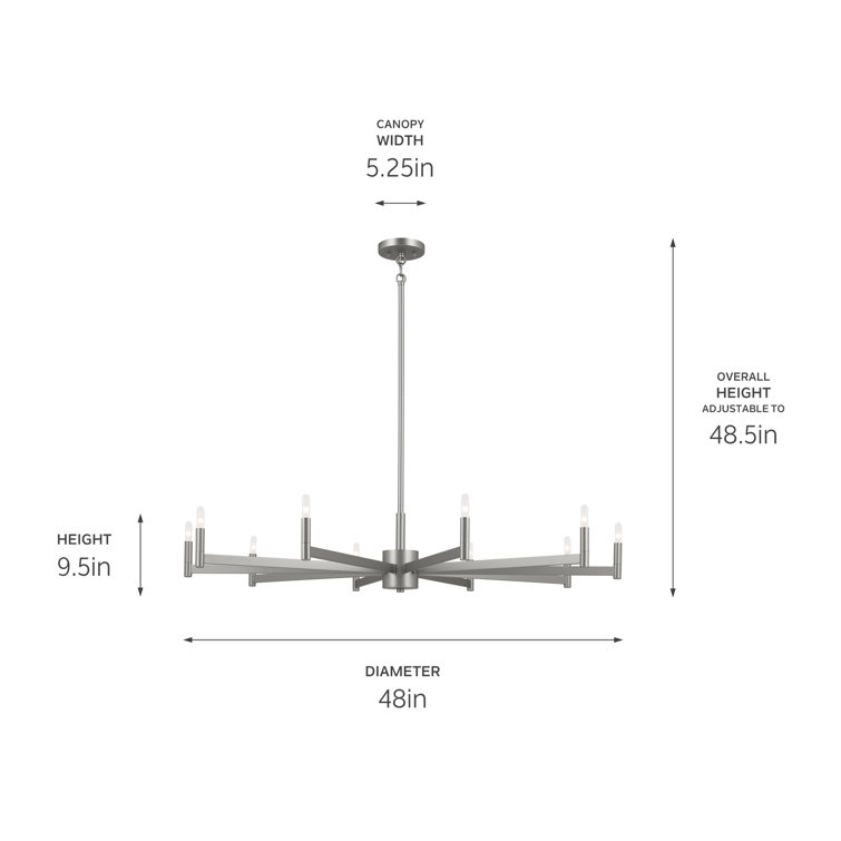 Satin Nickel 48" 10-Light Candle Chandelier