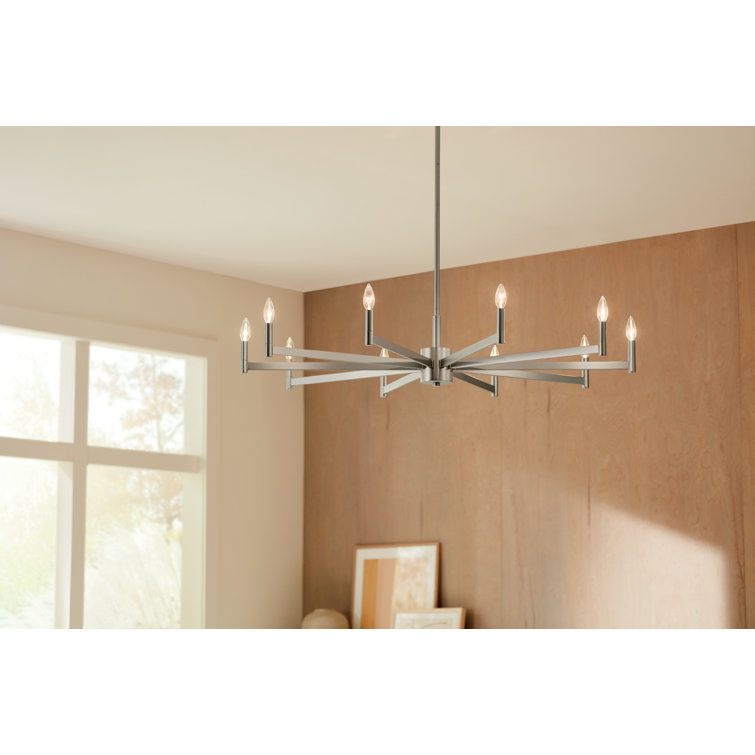 Satin Nickel 48" 10-Light Candle Chandelier