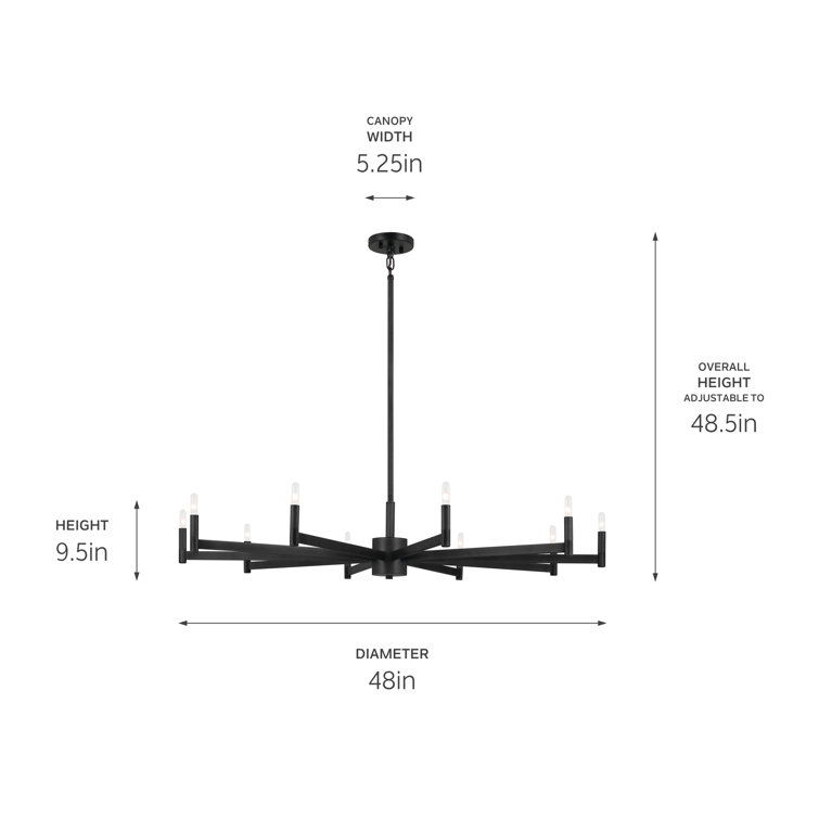 Erzo 48" Black Steel 10-Light Candle Style Chandelier