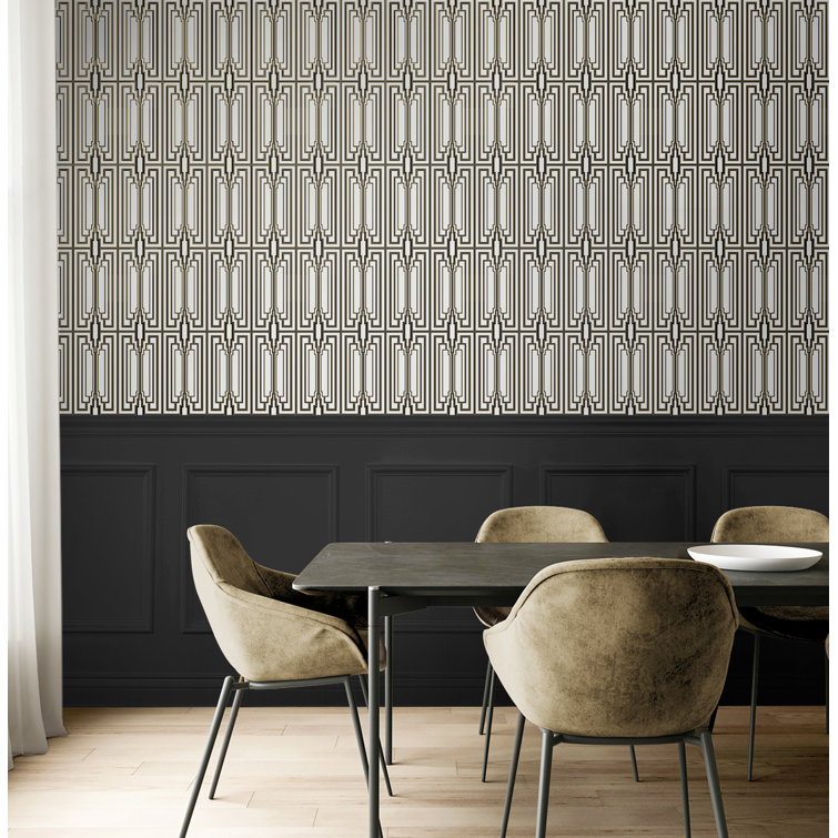 Ebony and Gold Geometric Vinyl Peel & Stick Wallpaper Roll