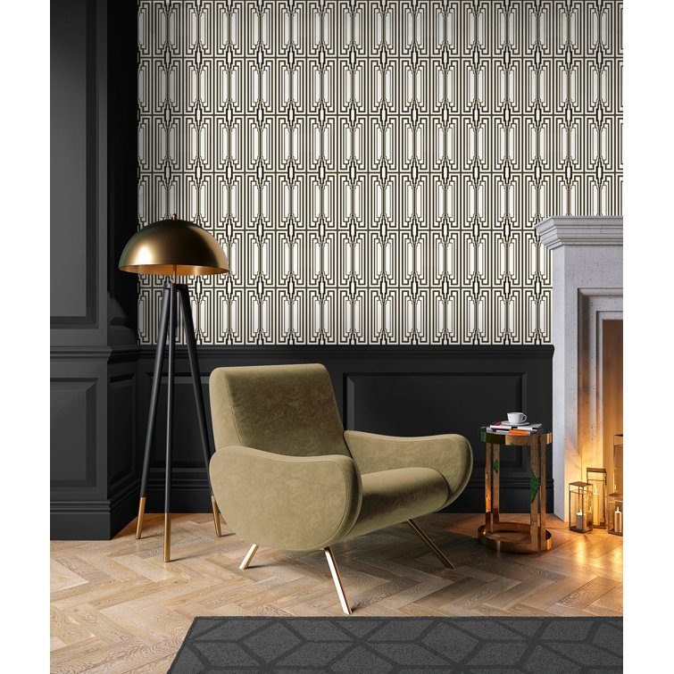 Ebony and Gold Geometric Vinyl Peel & Stick Wallpaper Roll