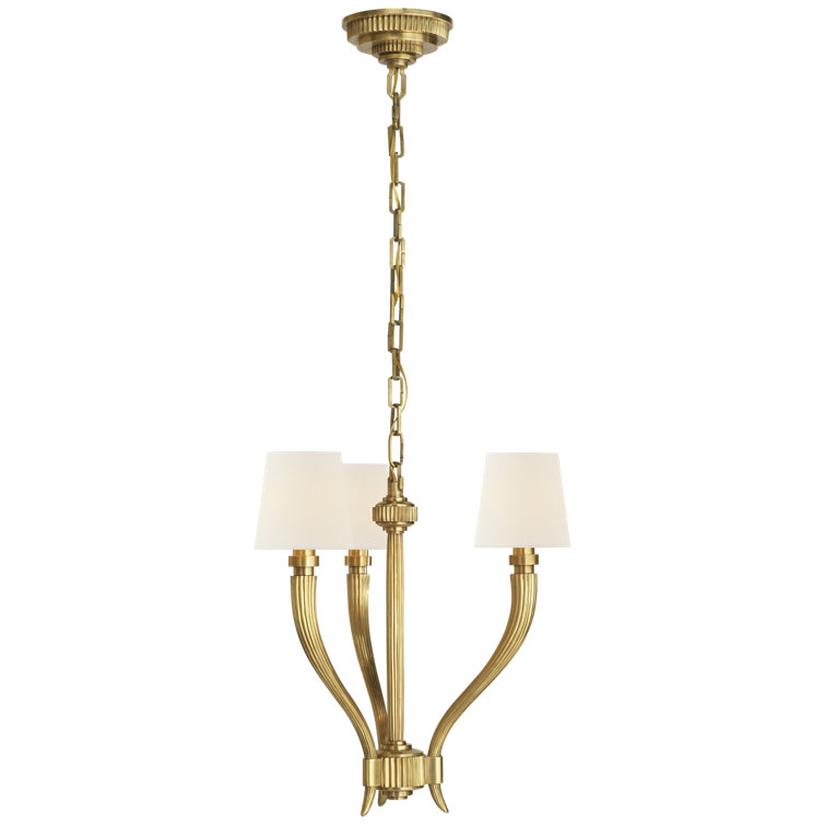 Antique Brass 3-Light Chandelier with Fabric Shades