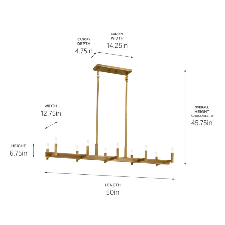 Erzo Natural Brass 10-Light Linear Candle Chandelier
