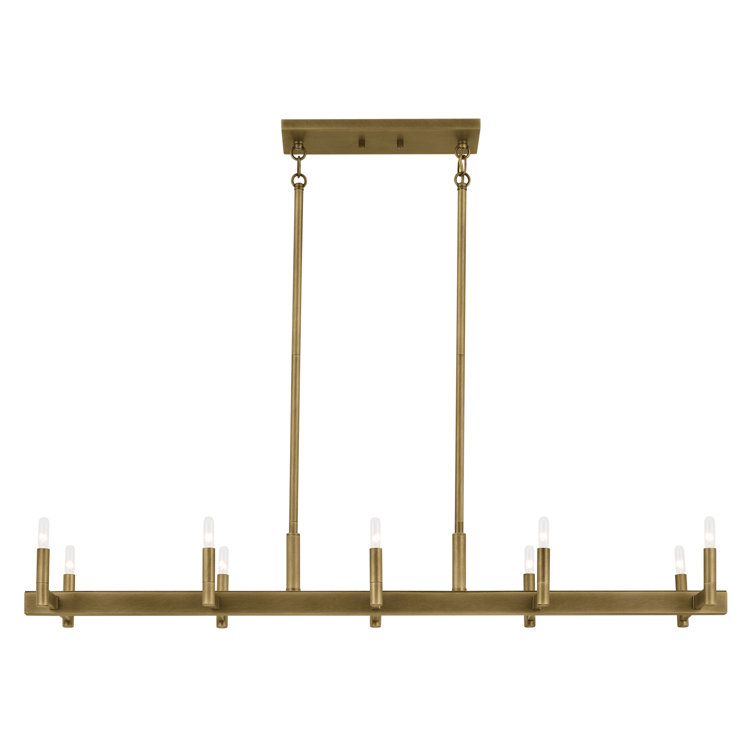 Erzo Natural Brass 10-Light Linear Candle Chandelier