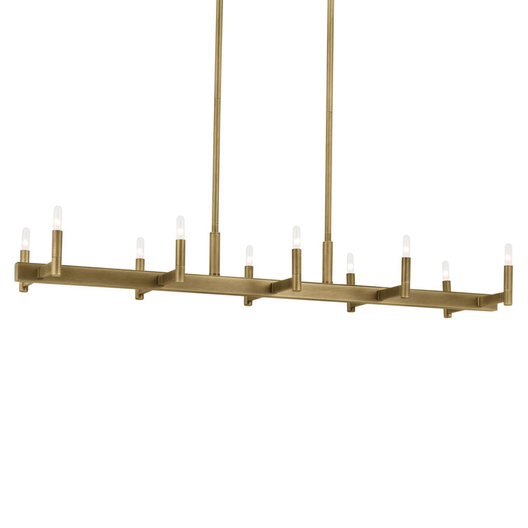 Erzo Natural Brass 10-Light Linear Candle Chandelier