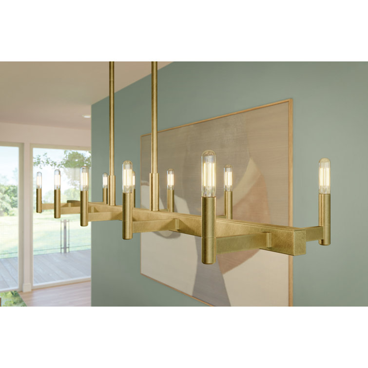 Erzo Natural Brass 10-Light Linear Candle Chandelier