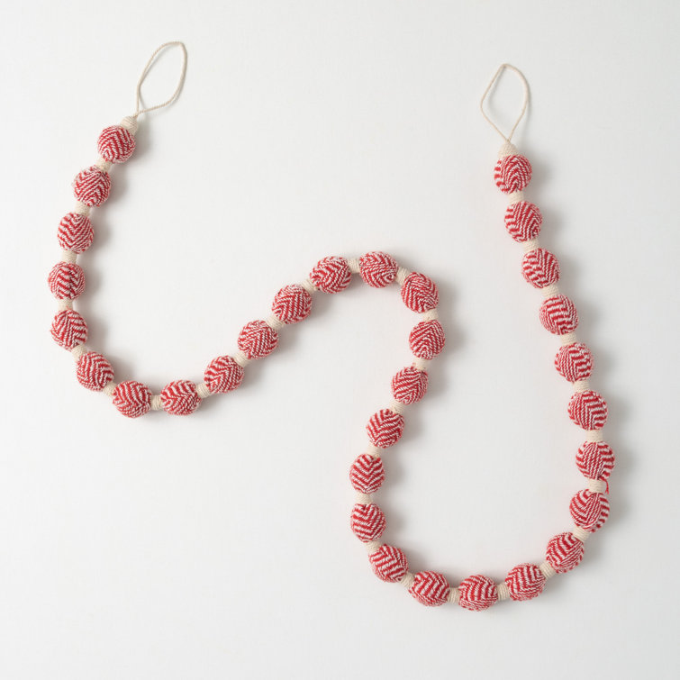 Red and White Beaded Cotton Christmas Garland