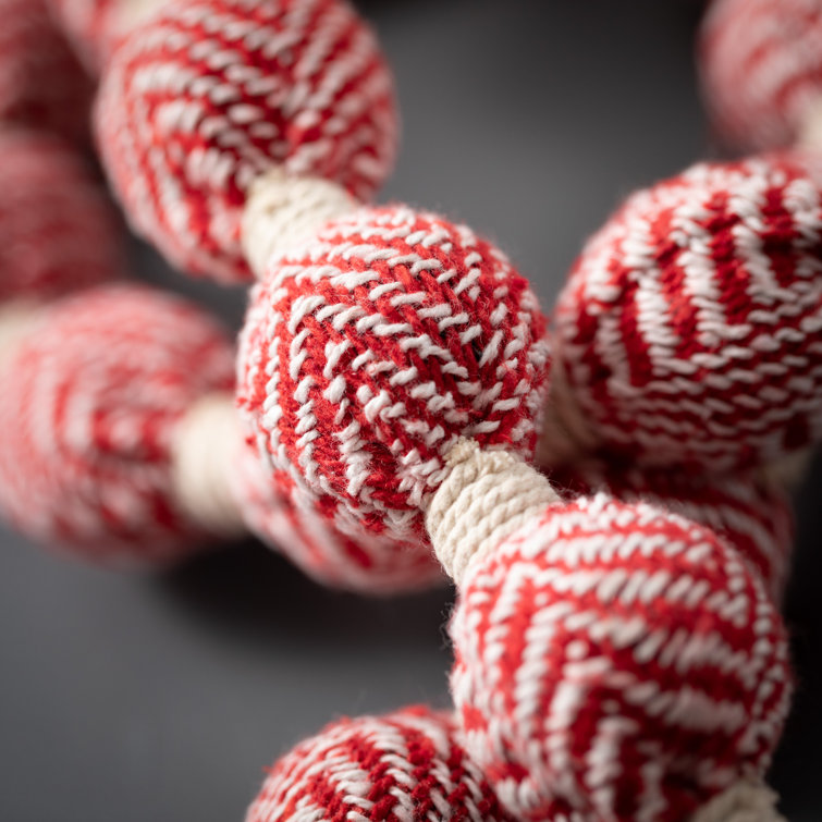 Red and White Beaded Cotton Christmas Garland