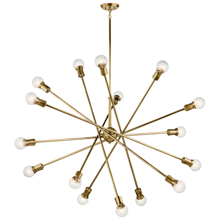 Natural Brass 16-Light Sputnik Chandelier with Adjustable Arms