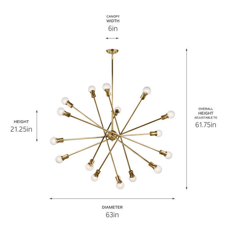 Natural Brass 16-Light Sputnik Chandelier with Adjustable Arms