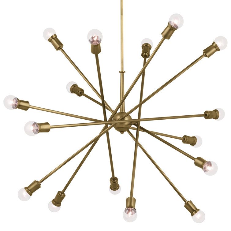 Natural Brass 16-Light Sputnik Chandelier with Adjustable Arms