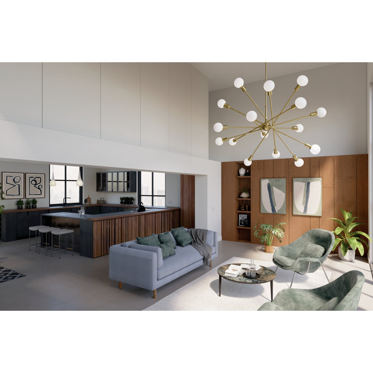 Natural Brass 16-Light Sputnik Chandelier with Adjustable Arms
