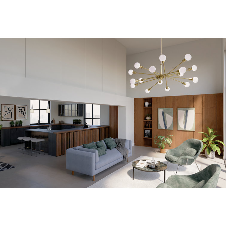Natural Brass 16-Light Sputnik Chandelier with Adjustable Arms