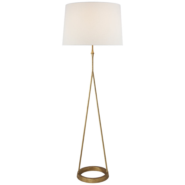 Gilded Iron Adjustable Floor Lamp with Paper Shade