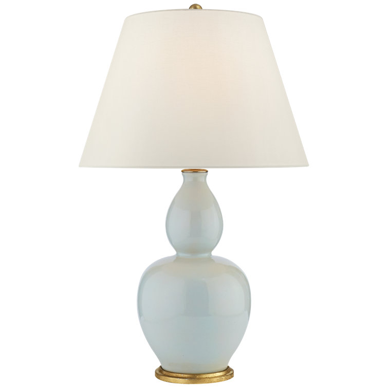 Ice Blue Porcelain Double Gourd Table Lamp with Linen Shade