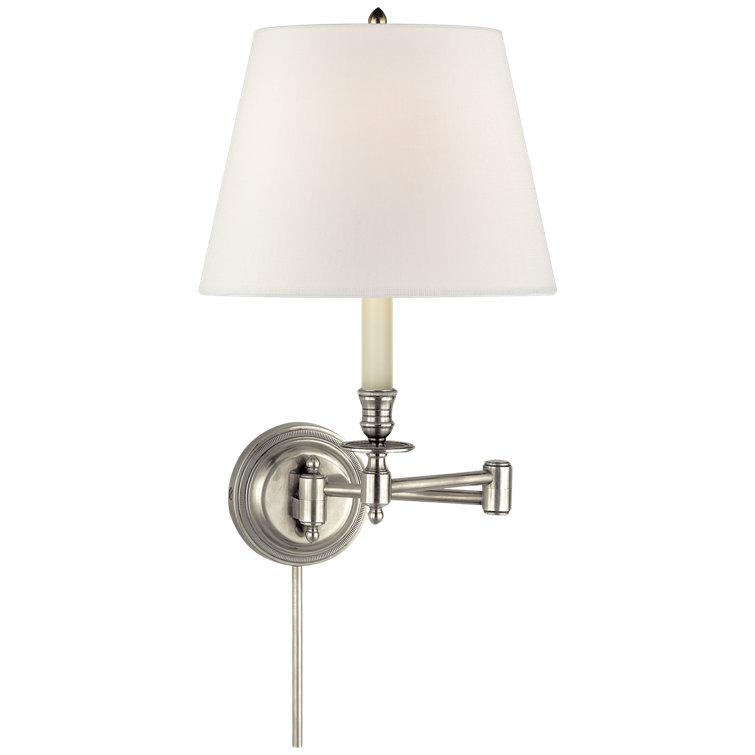 Antique Nickel Swing Arm Wall Sconce with Fabric Shade