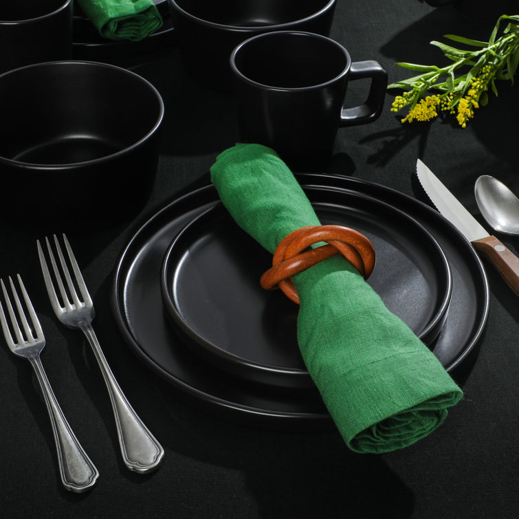 Matte Black Ceramic Stoneware Dinnerware Set - Service for 8