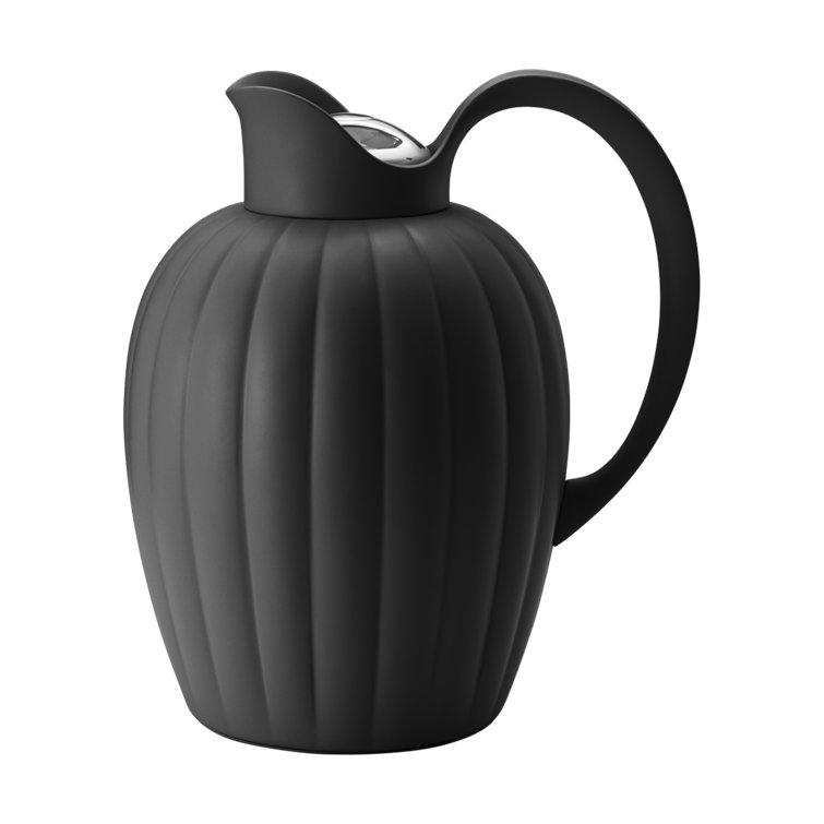 Midnight Black Grooved Stainless Steel Thermo Jug with Lid
