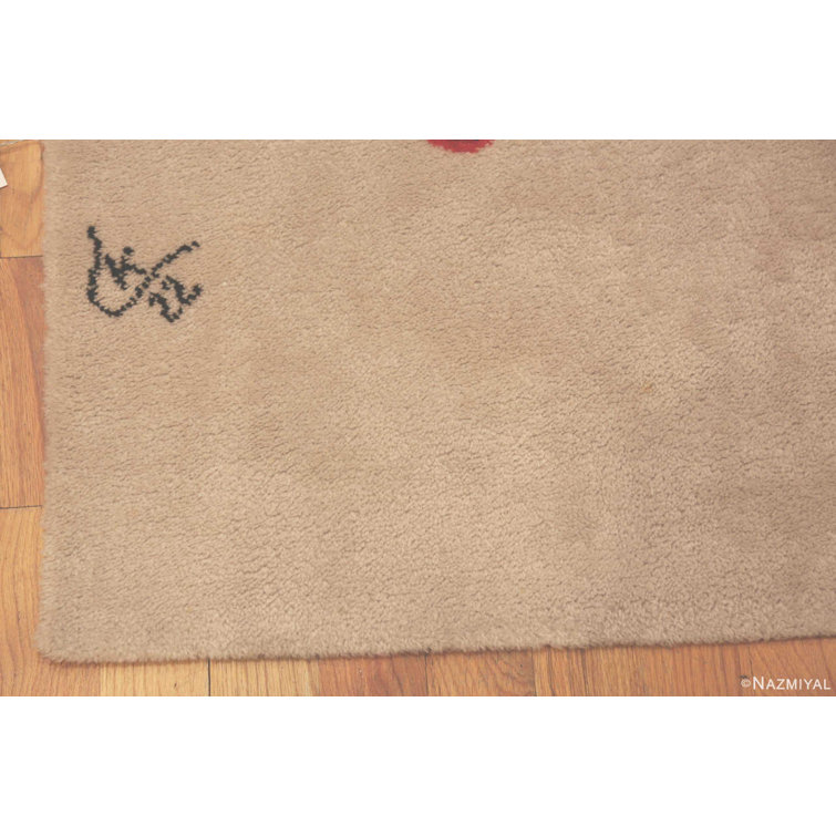 Mid-Century Modern Blue Wool Geometric Rectangle Rug