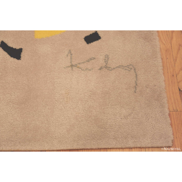 Mid-Century Modern Blue Wool Geometric Rectangle Rug