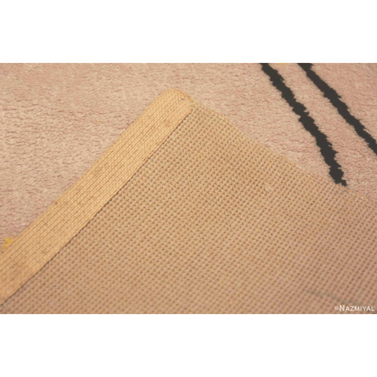 Mid-Century Modern Blue Wool Geometric Rectangle Rug