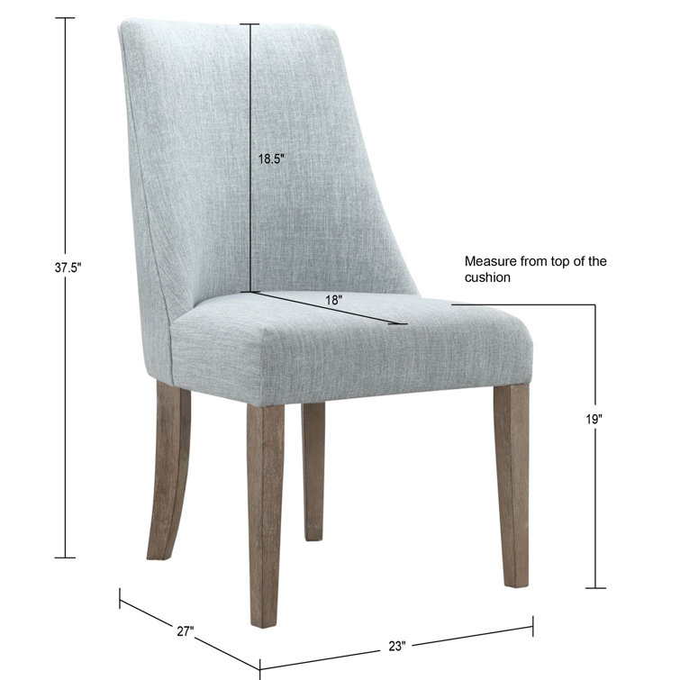 Light Blue Linen Upholstered Dining Chairs with Wood Legs, Set of 2