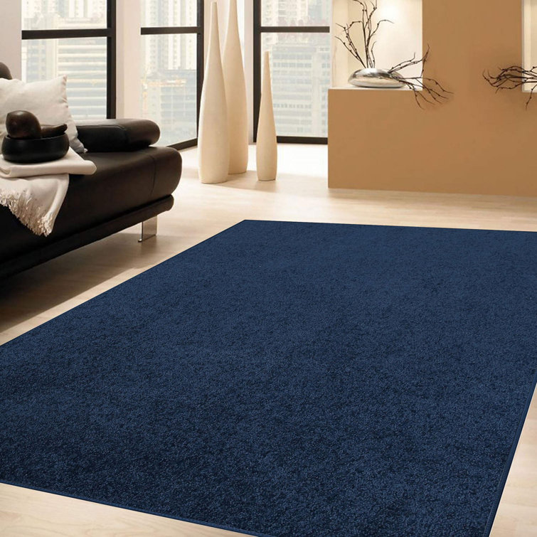 Navy Blue Synthetic Solid Rectangular 4' x 6' Kids Rug