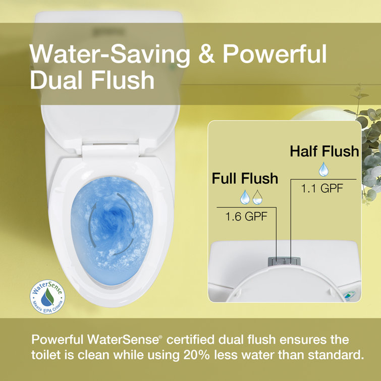 Glossy White Elongated Dual Flush One-Piece Toilet