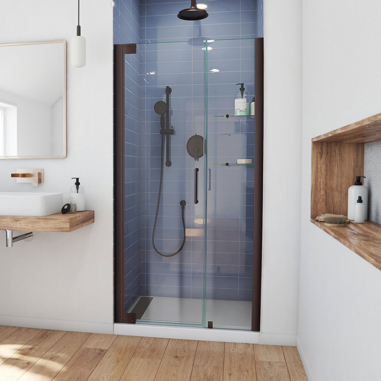 Elegance 51" Frameless Clear Glass Pivot Shower Door in Oil Rubbed Bronze
