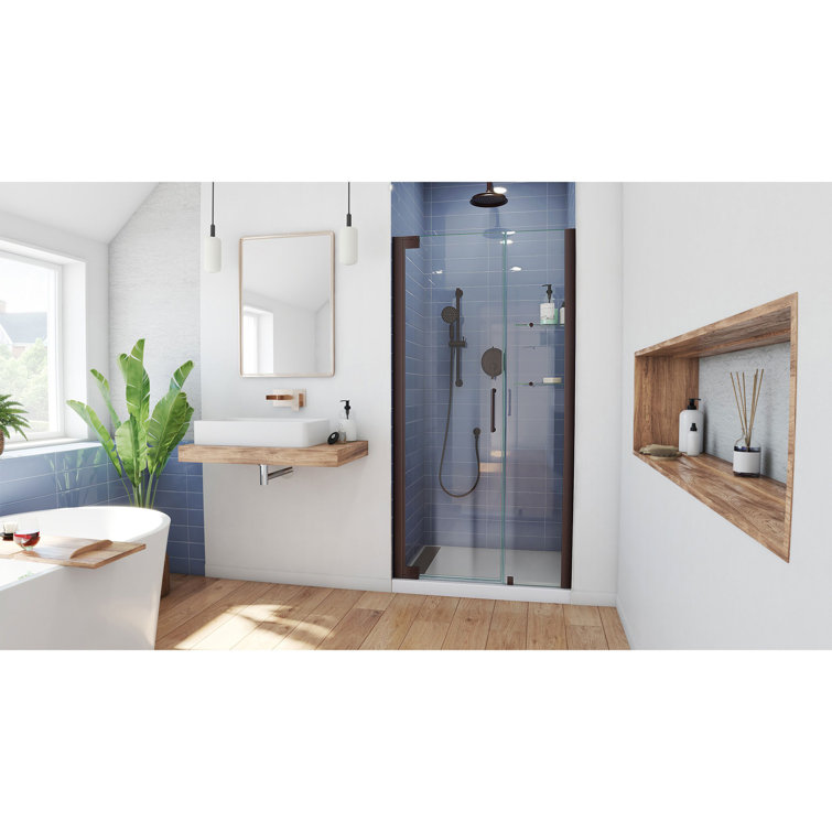 Elegance 51" Frameless Clear Glass Pivot Shower Door in Oil Rubbed Bronze