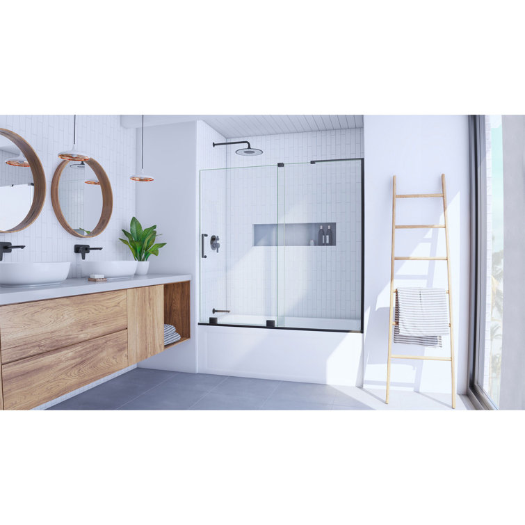 Mirage-X 60" Matte Black Frameless Sliding Tub Door
