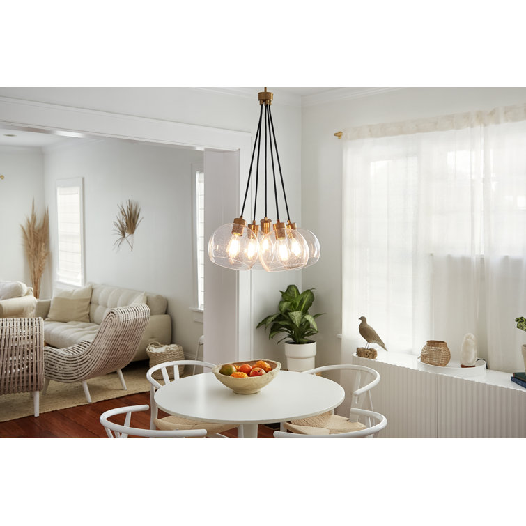 Kiyo 5-Light Clear Seeded Glass Brass Cluster Pendant