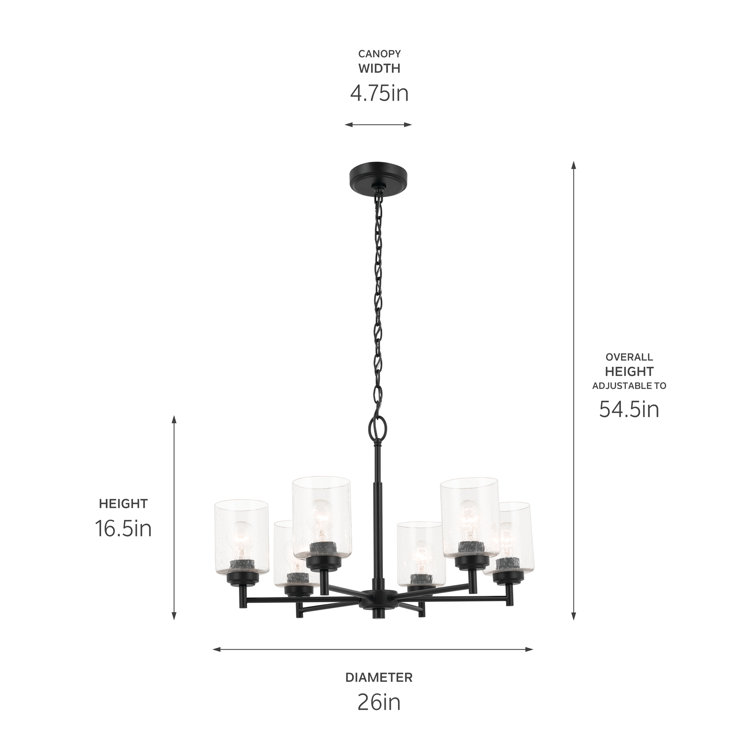 Winslow Black 6-Light Chandelier with Clear Seeded Glass