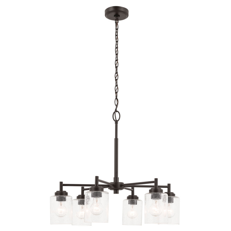 Bronze 6-Light Chandelier with Clear Seeded Glass Shades