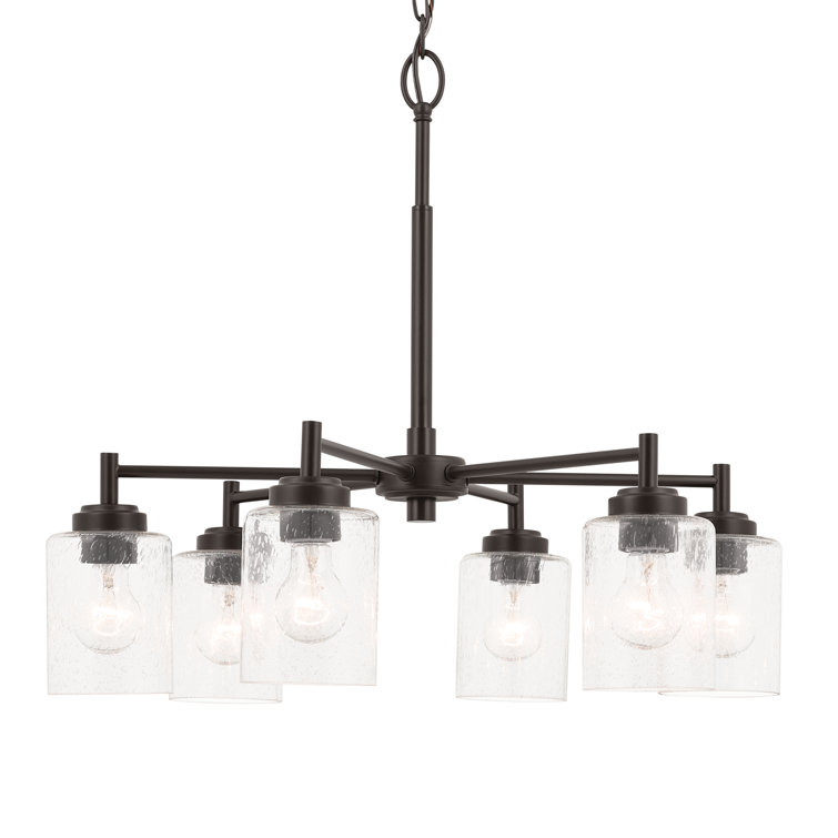Bronze 6-Light Chandelier with Clear Seeded Glass Shades