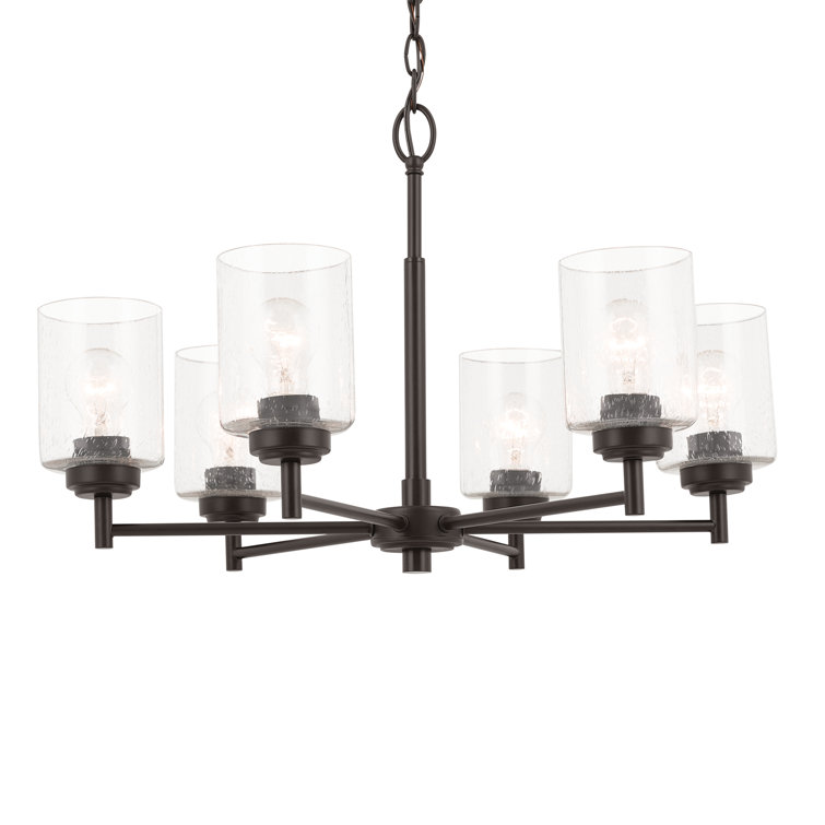 Bronze 6-Light Chandelier with Clear Seeded Glass Shades