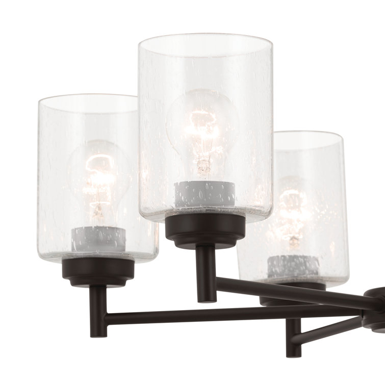 Bronze 6-Light Chandelier with Clear Seeded Glass Shades