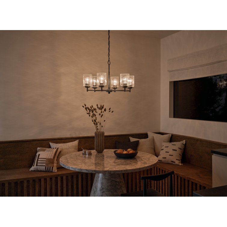 Bronze 6-Light Chandelier with Clear Seeded Glass Shades