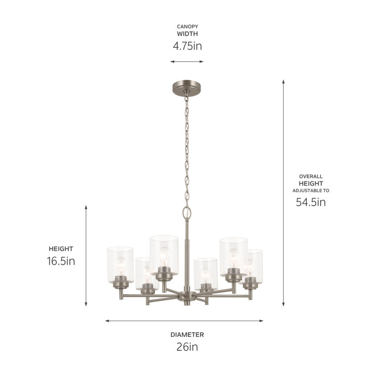 Brushed Nickel 6-Light Chandelier with Clear Seeded Glass Shades